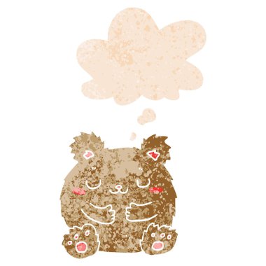 retro dokulu tarzında sevimli karikatür ayı ve düşünce balonu