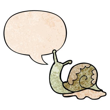 retro doku tarzında karikatür salyangoz ve konuşma balonu