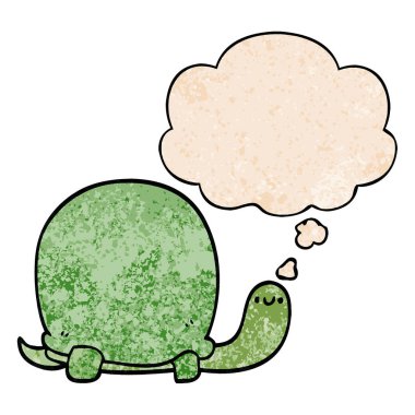 sevimli karikatür kaplumbağa ve grunge doku patte düşünce balonu