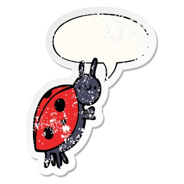 karikatür uğur böceği ve konuşma balonu sıkıntılı etiket