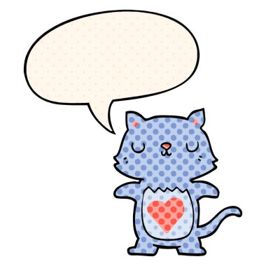 çizgi roman tarzında sevimli karikatür kedi ve konuşma balonu