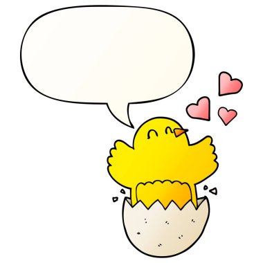 pürüzsüz degrade sevimli kuluçka civciv karikatür ve konuşma balonu