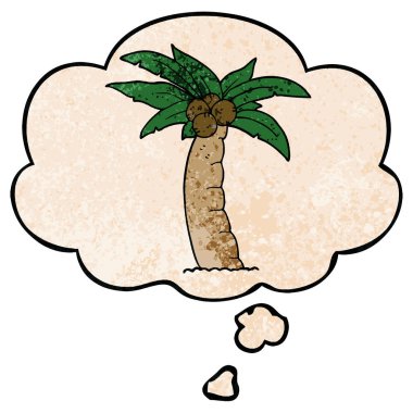 karikatür palmiye ağacı ve grunge doku desen s düşünce balonu