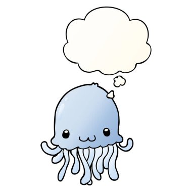 karikatür denizanası ve pürüzsüz degrade tarzında düşünce balonu