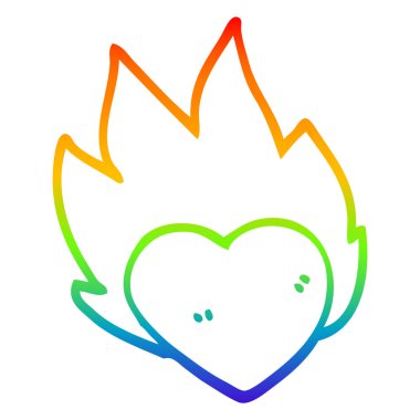 gökkuşağı degrade çizgi çizim karikatür yanan kalp