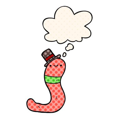 sevimli karikatür solucan ve çizgi roman tarzında düşünce balonu