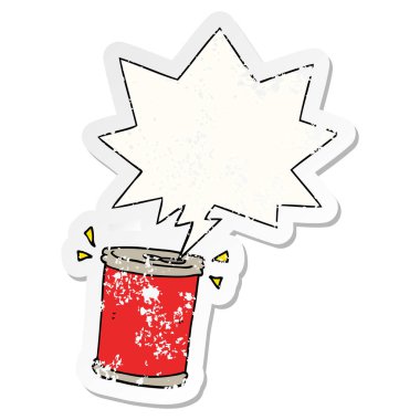 karikatür soda can ve konuşma balonu sıkıntılı etiket