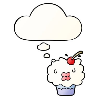 karikatür cupcake ve pürüzsüz degrade tarzında düşünce balonu