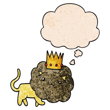 grunge doku pat taç ve düşünce balonu ile karikatür aslan