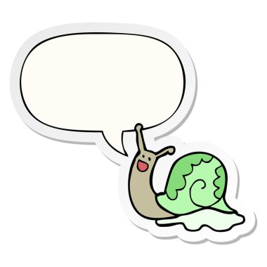 sevimli karikatür salyangoz ve konuşma balonu etiket