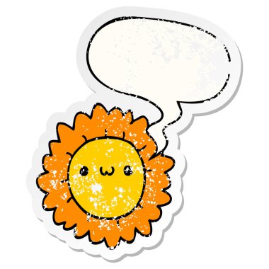 karikatür çiçek ve konuşma balonu sıkıntılı etiket