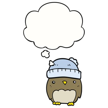 şapka ve düşünce balonu sevimli karikatür baykuş