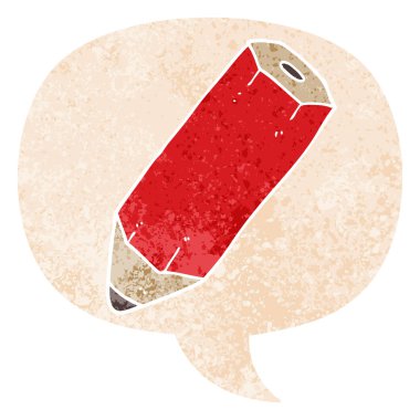 retro dokulu tarzda karikatür kalem ve konuşma balonu