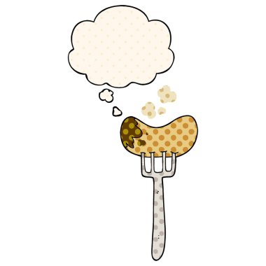 çizgi film sosis ve çatal ve çizgi roman tarzında düşünce balonu