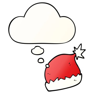 karikatür santa şapka ve pürüzsüz degrade tarzında kabarcık düşünce