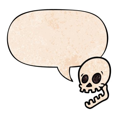 retro doku tarzında gülen kafatası karikatür ve konuşma balonu
