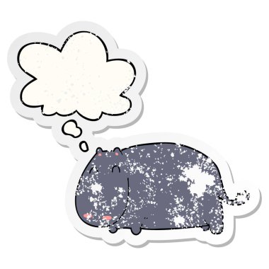 karikatür su aygırı ve sıkıntılı yıpranmış etiket olarak kabarcık düşünce