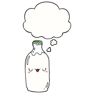 sevimli karikatür süt şişesi ve düşünce balonu