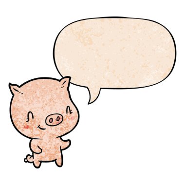 retro doku tarzında sevimli karikatür domuz ve konuşma balonu