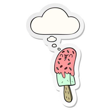 karikatür buz lolly ve basılı bir etiket olarak kabarcık düşünce