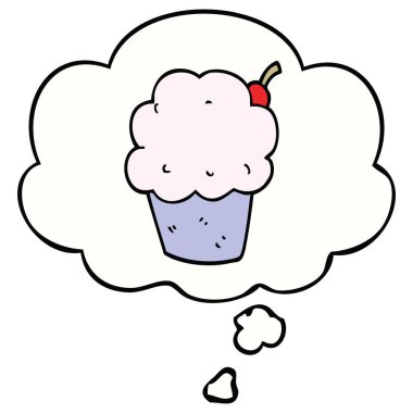 karikatür cupcake ve düşünce balonu