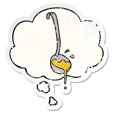 acı yıpranmış st olarak çorba ve düşünce balonu karikatür kepçe