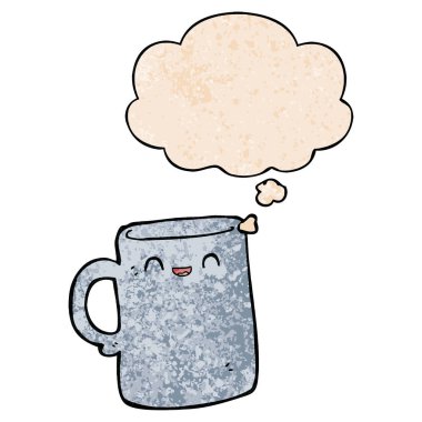 grunge doku desen tarzı karikatür kupa ve düşünce balonu