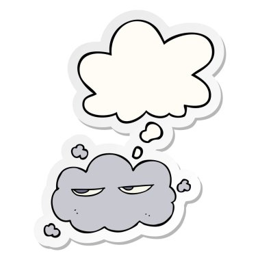 sevimli karikatür bulut ve basılı bir etiket olarak kabarcık düşünce