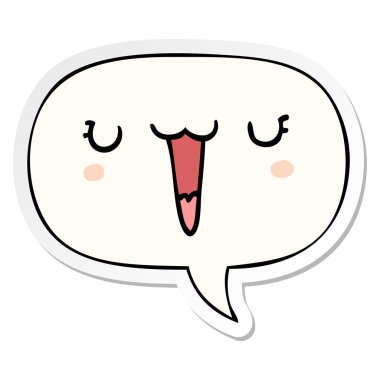 sevimli mutlu karikatür yüz ve konuşma kabarcık etiket