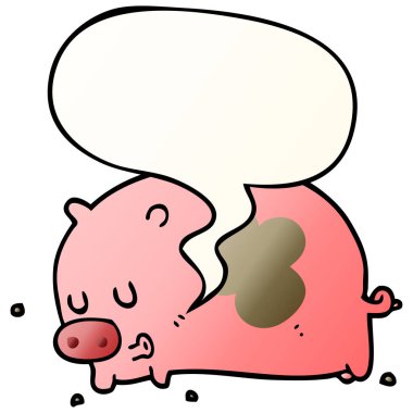 pürüzsüz degrade tarzında sevimli karikatür domuz ve konuşma balonu