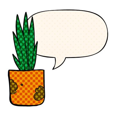 çizgi roman tarzında karikatür ev bitki ve konuşma balonu