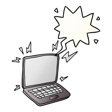 düzgün degrade sty karikatür dizüstü bilgisayar ve konuşma balonu