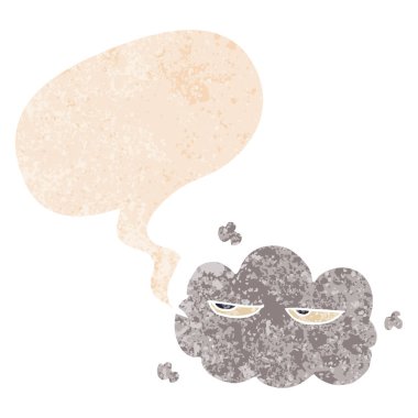 retro dokulu tarzda sevimli karikatür bulut ve konuşma balonu