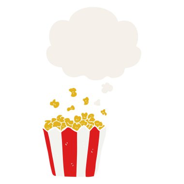 retro tarzında karikatür patlamış mısır ve düşünce balonu