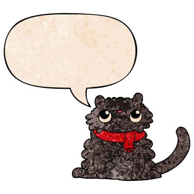 retro doku tarzında karikatür kedi ve konuşma balonu
