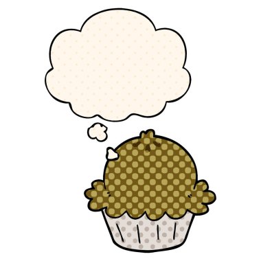 sevimli karikatür pasta ve çizgi roman tarzında kabarcık düşünce