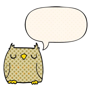 çizgi roman tarzında sevimli karikatür baykuş ve konuşma balonu