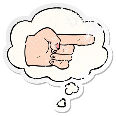 karikatür işaret el ve sıkıntılı yıpranmış st olarak kabarcık düşünce