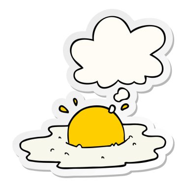 karikatür kızarmış yumurta ve baskılı bir etiket olarak kabarcık düşünce