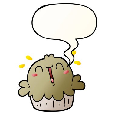 pürüzsüz degrade tarzında sevimli karikatür pasta ve konuşma balonu