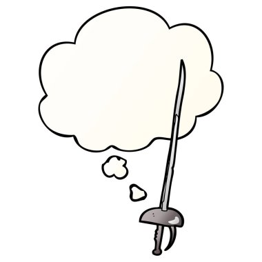 karikatür kılıç ve pürüzsüz degrade tarzında düşünce balonu