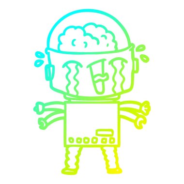 soğuk degrade çizgi çizim karikatür ağlayan robot