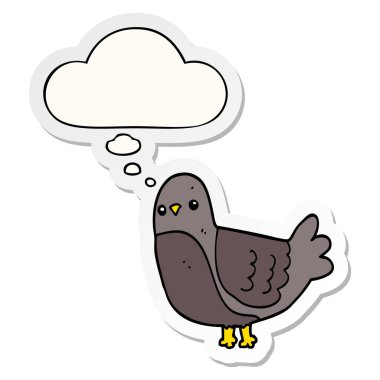 karikatür kuş ve baskılı bir etiket olarak kabarcık düşünce