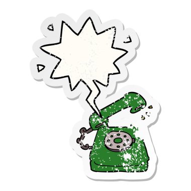 karikatür eski telefon ve konuşma balonu sıkıntılı etiket