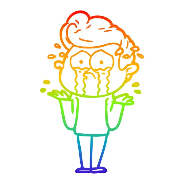 Regenboog gradiënt lijntekening cartoon huilen man — Stockvector