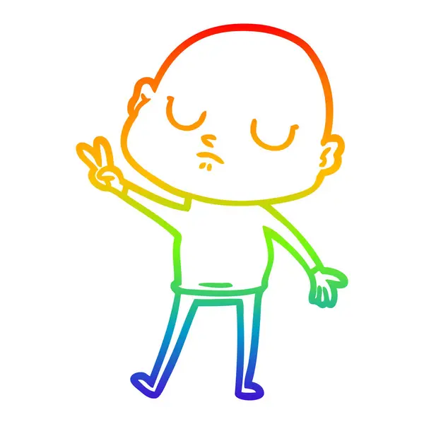 Regenboog gradiënt lijntekening cartoon kale man — Stockvector