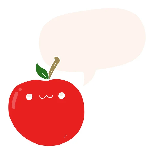 Desenho animado bonito maçã e bolha de fala em estilo retro — Vetor de Stock