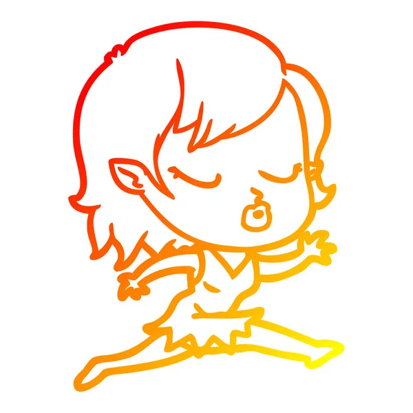 Warme kleurovergang lijntekening cute cartoon vampier meisje — Stockvector