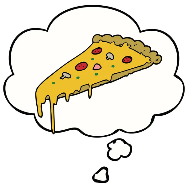 Kreskówka pizzy kawałek i myśli bańka — Wektor stockowy