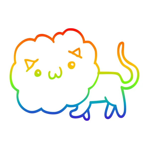 Rainbow gradient linje ritning söt tecknad lejon — Stock vektor